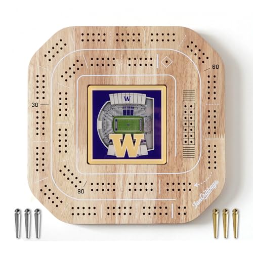 YouTheFan NCAA Washington Huskies Licensed Fan Cribbage Wood Board Game