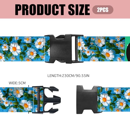Image of Nuxovilar Luggage Straps Set for Suitcase 1.96x71in Polyester | Cargo Strap Travel Belt Security Buckle Band Spring Trip Weekend Getaway Airport (White Daisies)