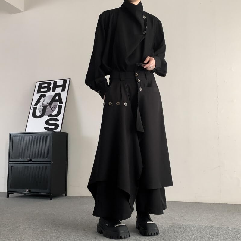 [East Rain] 袴パンツ メンズ サルエルパンツ モード系 ズボン ユニセックス ブラック ゆったり 男女兼用 袴 ズボンメ
