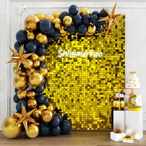 Image of Shimmer Wall Backdrop - 24pcs Decorations Panel | Wedding, Birthday, Anniversary, Engagement & Bridal Shower Party Decor Panel (Gold)