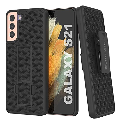 PunkCase Galaxy S21 Holster Belt Clip Case W/Screen Protector & Built-in Kickstand, Black