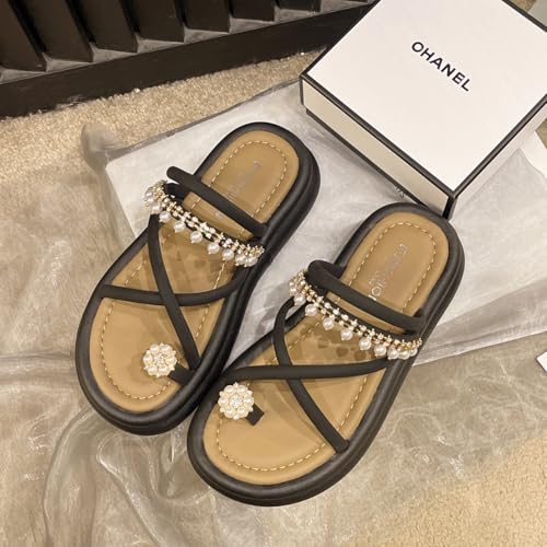 Women's Rhinestone Flower Decor Slide Sandals, Casual Clip Toe Summer Shoes, Comfortable Beach Shoes，Women's Footwear2