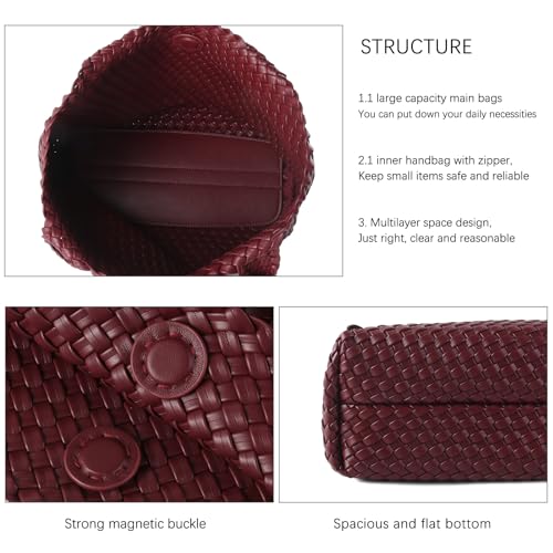 Image of Hand Woven Bag Tote BagS For Women Top Handle Shoulder Vegan Leather Large Travel Beach Hobo Handbag