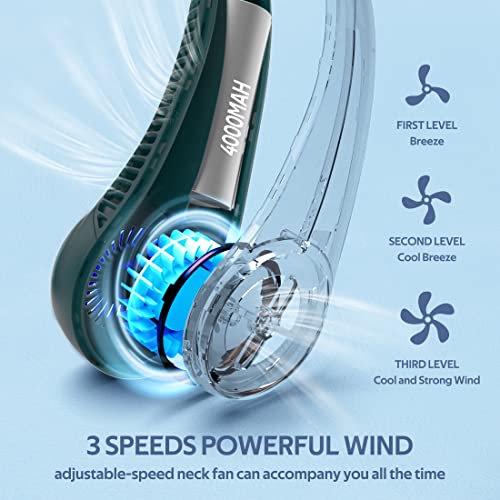 Image of Portable Neck Fan, Hands Free Bladeless Fan, 360 Cooling Personal Fan,Wearable Quiet Fan for Outdoor Indoor, Gifts for Men Women, 4000mAh Battery Operated, USB Rechargeable, 3-Speeds (Dark Green)