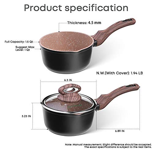 Ecowin 1 1/2 quart Nonstick Saucepan with Lid and Pour Spout, Saucier Pot Induction compatible, Stable handle, Free of APEO PFOA, Gift Package, Very Easy to clean - Thumbnail 4