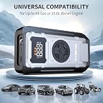 6000A Sauter avec Air Compresseur, 12V Batterie Booster Pack pour tous les gaz & 12L Moteurs diesel, 150PSI Gonflateur de pneus, affichage intelligent, boîte de saut, pack de booster de batterie,600LM Lampe de poche