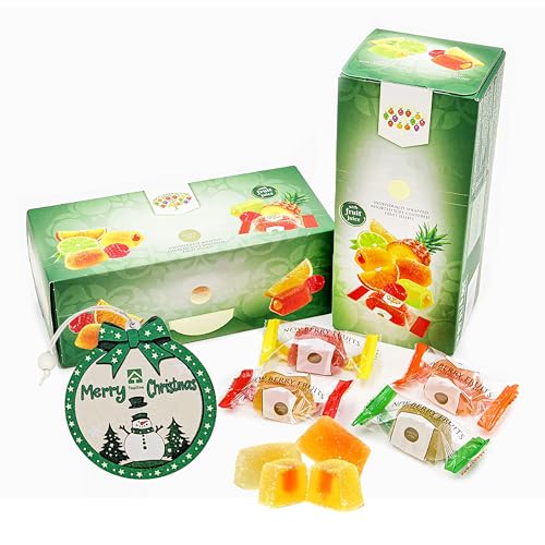Assorted Fruit Jelly Sweets Bulk Buy - Pack of 2 x 250g Individually Wrapped Soft - Centered Fruit Jellies with Topline Tree Ornament. Great Christmas Gifts for Women, Stocking Fillers