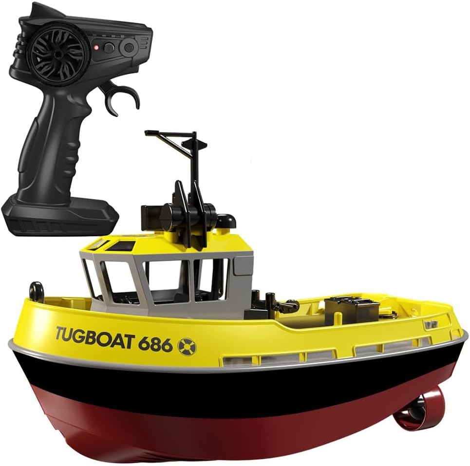 RC Ship Model Kit for Kids Adults, 1/72 80KM/H 2.4Ghz Electric Tugboat Model, High Speed RC Boat for Toys for Pools and Lake (RTF Version) (Yellow)