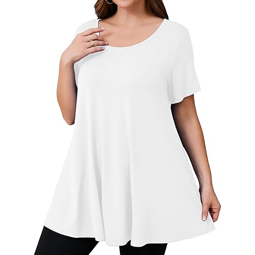 JollieLovin Women Plus Size Short Sleeve Summer Long Tunic Tops Loose Fit T-Shirt to Wear with Leggings(L-5X)