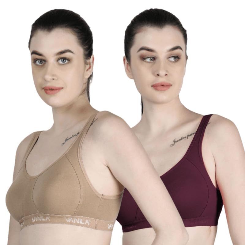 B Cup Comfortable Sports Bra for Women & Girls- Perfect for Daily Workout & Active Lifestyle (Beige_Mauve, Size 40-Pack of 2)-image-44