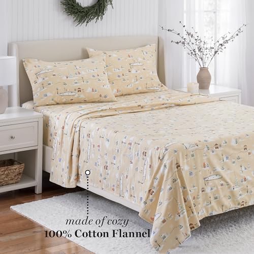 Image of Martha Stewart - Flannel Sheets King Size, Anti-Pilling & Wrinkle Resistant Cotton, Touchably Soft Bed Sheets with Matching Pillowcases & Fitted Sheet (Holiday Winter Wonderland)