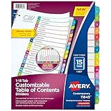 Avery 15-tab Dividers for 3 Ring Binders, Customizable Table of Contents, Multicolor Tabs, 1 Set (11845)