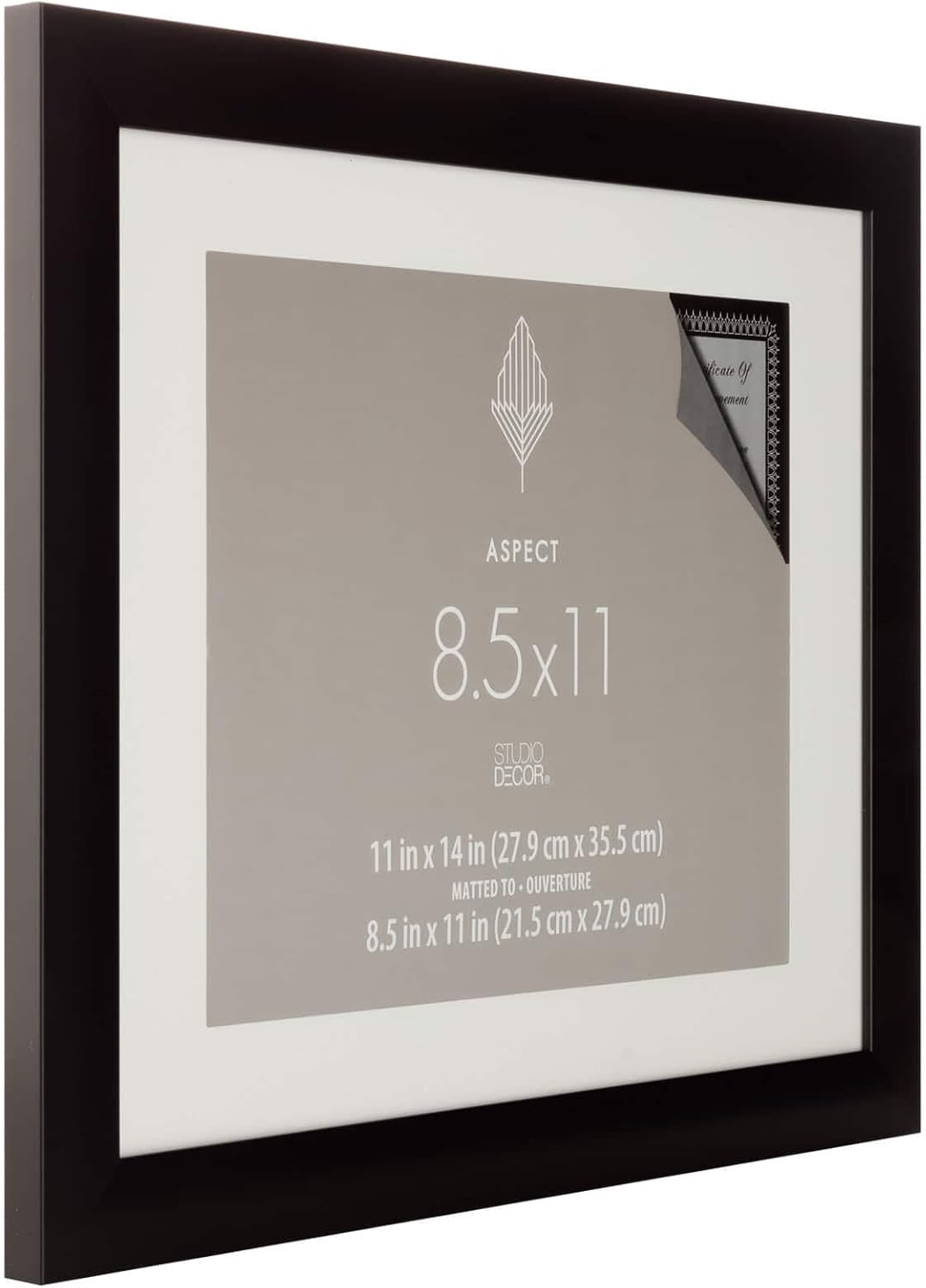 Studio Decor 11" x 14" Black Aspect Narrow Frame with Mat - Includes Pre-attached Hanging Hardware, Horizontal or Vertical Display - 1 Pack