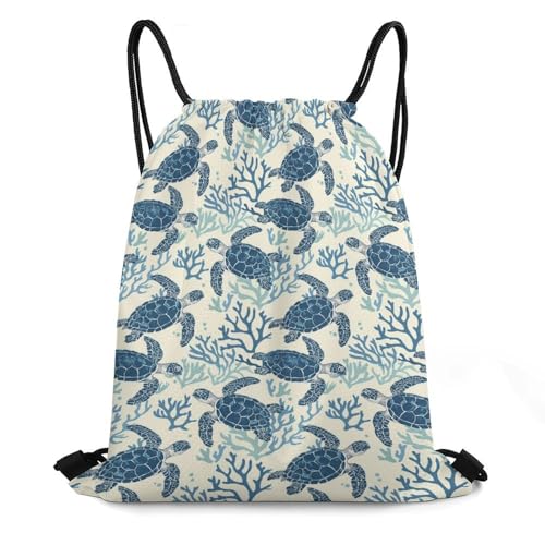 Sea Turtle Drawstring Backpack - Cute Cinch Sack, String Backpacks for Kids Boys Girls Women Men for Gym Outdoor Sports Travel Athletic Drawstring Bag - Lightweight/Foldable