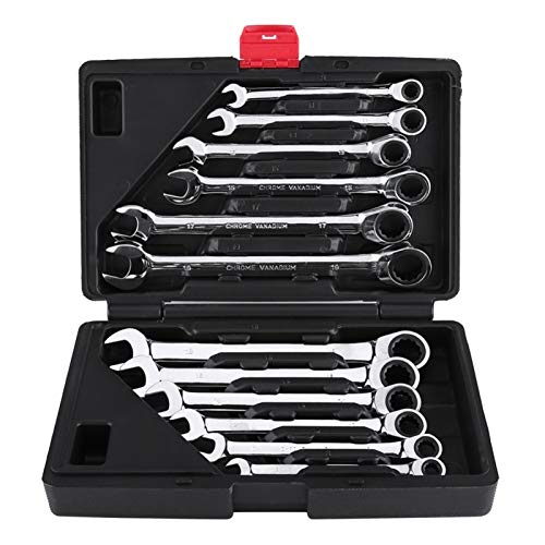 MITINGER Spanner Set,Ratchet Spanner Ratchet Combination Metric Wrench Set Hand Tools Torque Gear Socket Nut Tools A Set of Key(12P Boxed)
