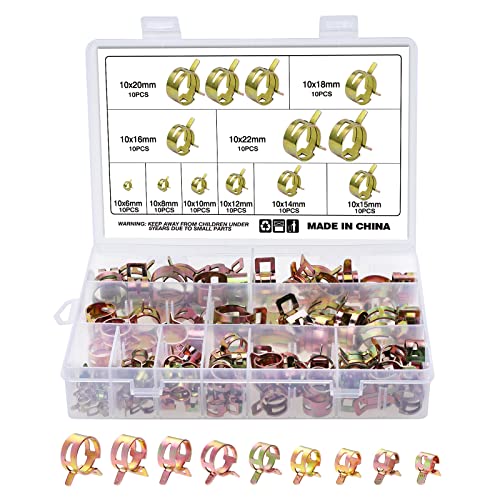 OCR 100PCS 6-22mm Fuel Line Hose Spring Clamp Silicone Vacuum Hose Pipe Clamp Steel Wire Air Tube Water Pipe Clip Clamps Fastener 10 Sizes