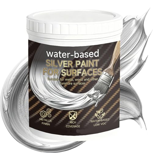 Image of Water-Based Silver Paint for Metal & Wood, Water-based Silver Paint – Eco-Friendly for Weather Resistant Outdoor Indoor DIY Crafts (300g)