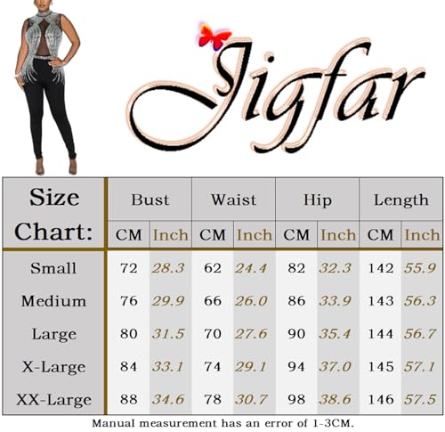 Image of Jigfar Women Sexy Embellished Rhinestone Bodycon Jumpsuit Mesh See Through Patchwork Birthday Party Night Out Clubwear
