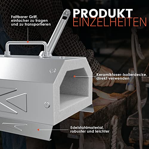 lormuzi NY150 Propan-Schmiedeofen-Set, Einzelbrenner, Edelstahl, tragbarer Schmelzofen, Künstler, Hobby, Messerbau, Werkzeugbau, Hufschmied, Schmied
