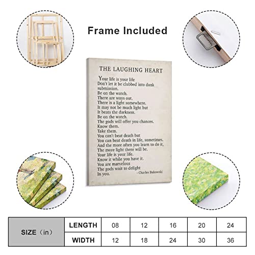 Bludug Charles Bukowski Poem Print The Laughing Heart Minimalist Retro Posters Canvas Painting Wall Art Poster For Bedroom Living Room Decor24X36Inch(60X90Cm) #TOP1