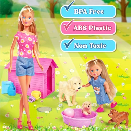 Image of Steffi & Evi Happy Animal Set| Pretend Play Doll Set with Adorable Pets| Encourage Interactive & Imaginative Play| with 16+ Animal Accessories & Shelter (Dogs)