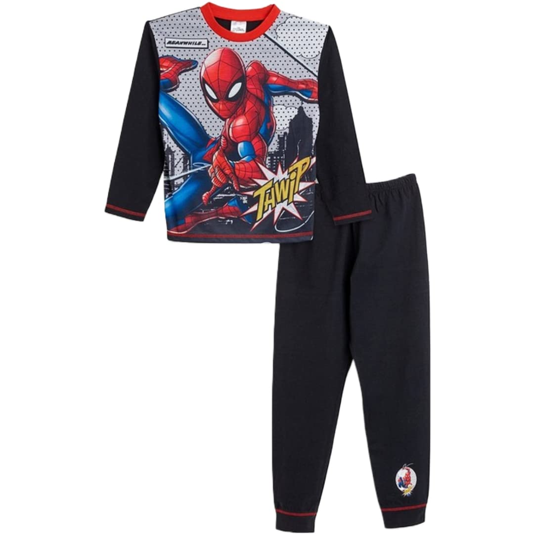 Spiderman Official Boys Comic Style Pyjamas Set 4-10 Years (as8, age, 9_years, 10_years, regular, 9-10 Years) Black