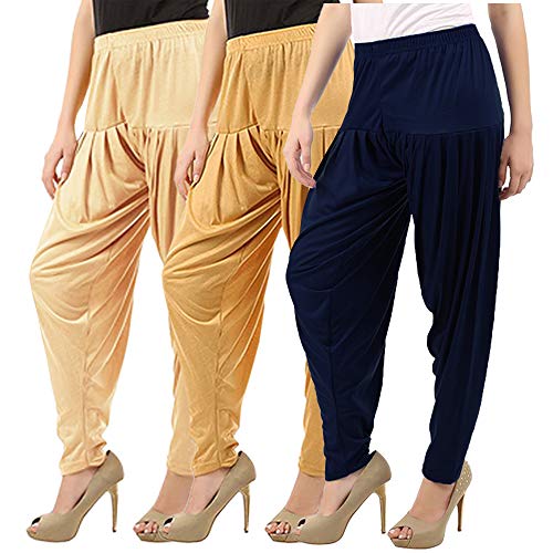 Image of Buy That Trendz Combo Offer (Pack of 3) Cotton Viscose Lycra Dhoti Patiyala Salwar Harem Bottoms Pants for Womens (White, Maroon, Black)