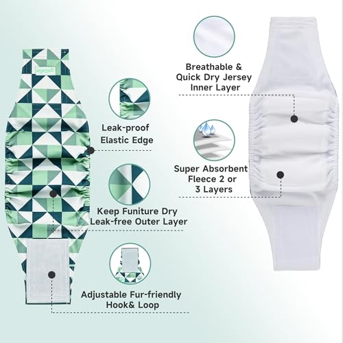 Image of wegreeco Washable Male Dog Diapers (Pack of 3) - Washable Male Dog Belly Wrap (Geometrical Blue Green Coffee, X-Small)