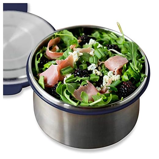 LunchBots Salad Bowl Lunch Container - 6 Cup - Leak Proof Lid - Stainless Steel Inside - Not Insulated - BPA Free, Dishwasher Safe - Navy - 6 cup