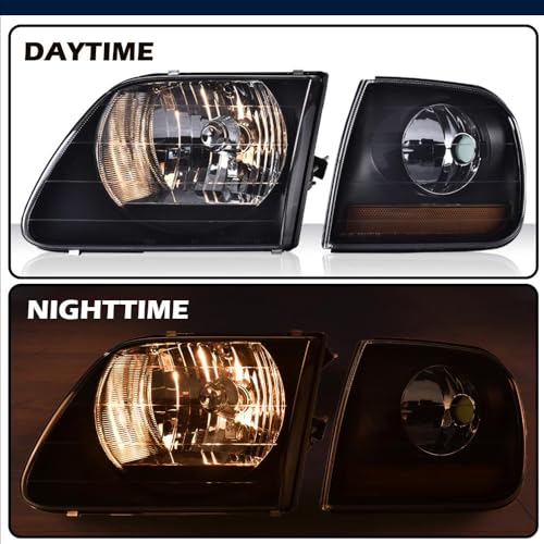 Image of GRAND ORANGE Headlight Assembly & Parking Lights Compatible with Ford F150 1997-2003 /Fit Ford F250 97-99 /Fit Ford Expedition 97-02 Smoke Black Amber