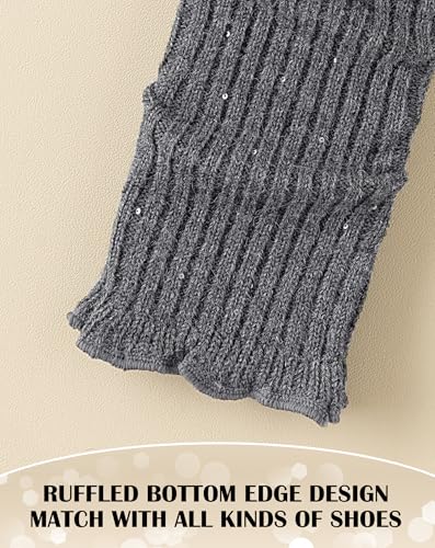 Image of Yawlsow Leg Warmers for Women Girls Y2k Knit Ruffle Leg Warmer Winter 80s with Sequins, Japanese Kawaii Harajuku Accessories