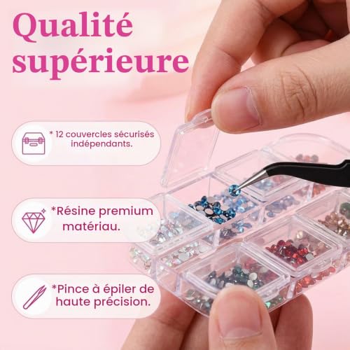 10000 Pcs petites strass en résine pour nail art, strass plats colorés de 2/3 mm, strass et cristaux pour la décoration de pointes d'ongles en acrylique pour manucure – vue 5
