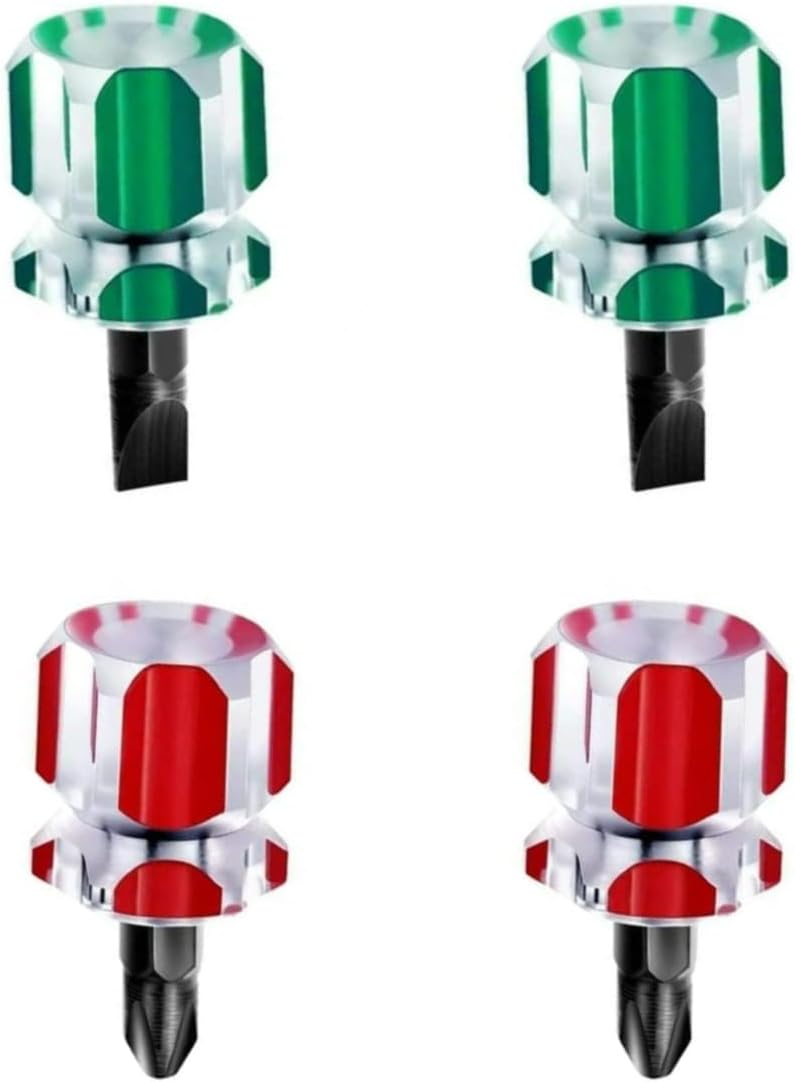 4 Pcs Mini Stubby Screwdriver Set - Ultra Short Pocket Screwdriver for Narrow Spaces,2 Flat Head and 2 Phillips Head Screwdrivers for Sewing Machine Repair 1.46 x 0.78"