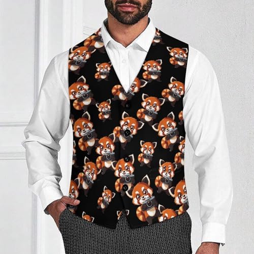 Cute Redpanda Camera Suit Vest for Men Slim Fit Tuxedo Waistcoat Button Down V Neck Business Dress Coat4
