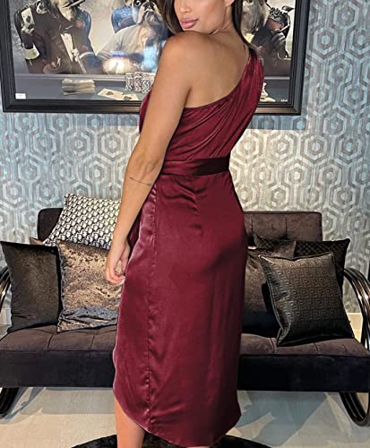 image for PRETTYGARDEN Women's Ruched Bodycon Dress Asymmetrical Sleeveless One 