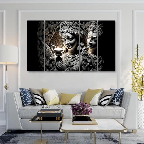 Image of KYARA ARTS Radha Krishna Wall Painting with Frame for Living Room, Bedroom, Office, Hotels, Drawing Room Wooden Framed Digital Painting (50 inch x 30 inch)