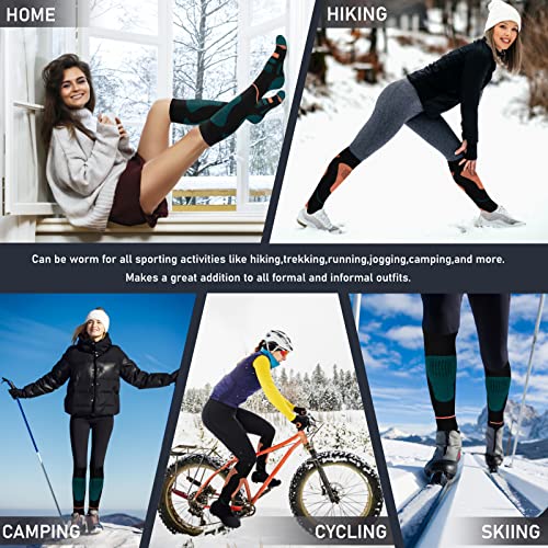 Image of Merino Wool Ski Socks 2 Pairs, Thermal Knee High Warm Socks for Snowboarding, Hiking, Cold Weather, Snow, Hunting