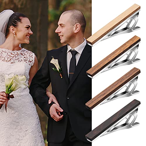 4 PCS Tie Clips for Men, Wood Tie Clip for Wedding Anniversary Business and Best Gift2