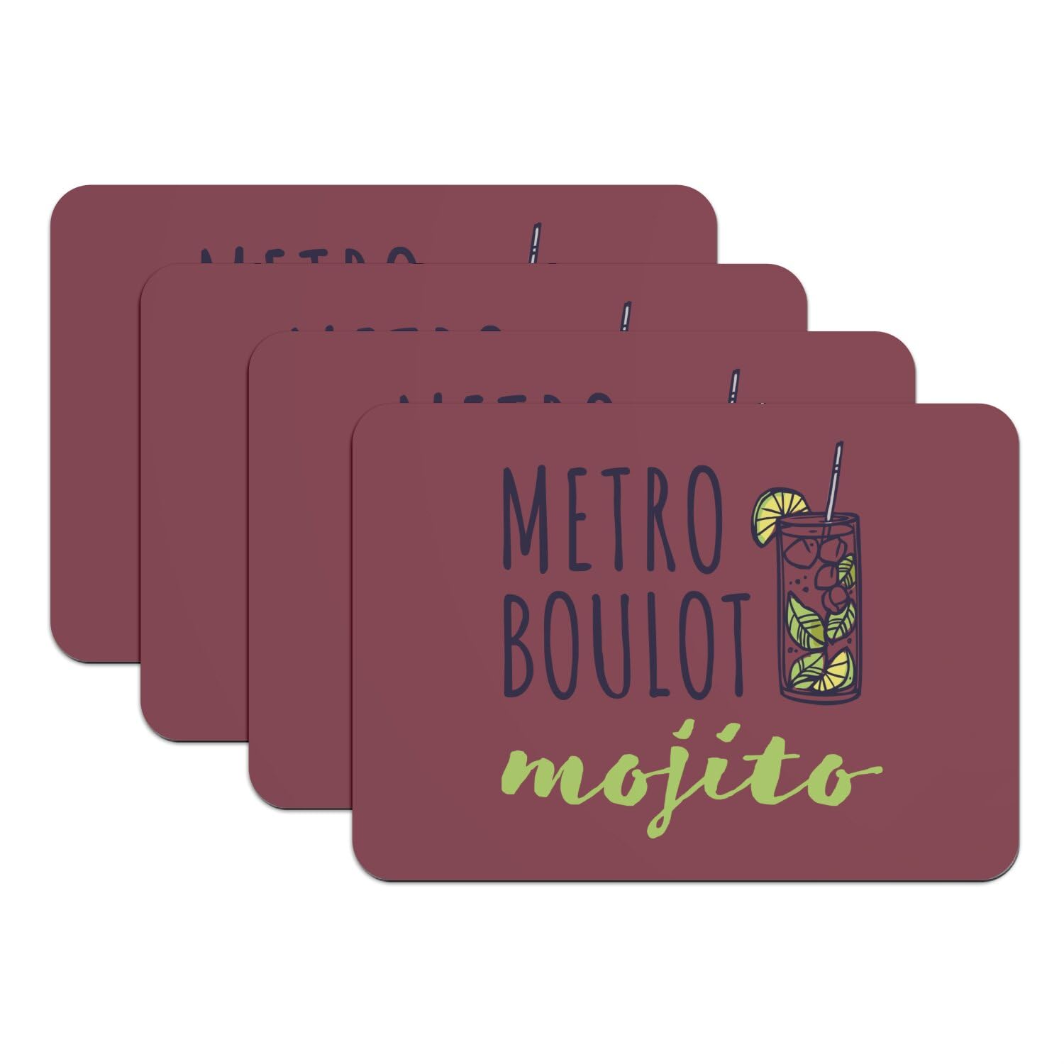Sets de table rouge humour apéro cocktail grand format dessous caoutchouc x4
