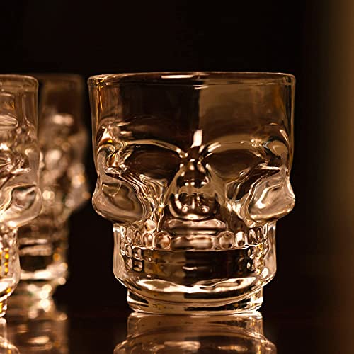 Circleware Skull Face Heavy Base Whiskey Shot Glasses, Set Of 6, Party Home And Entertainment Dining Beverage Drinking Glassware For Brandy, Liquor, Bar Decor, Jello Cups, 1.75 Oz, Clear #TOP6