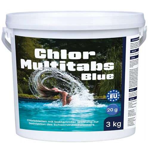 Chlor Multitabs 11 in 1 – 20g langsam lösliche Tabletten für Pool & Whirlpool – 3kg Vorratsdose – Multifunktionstabletten zur Wasserpflege, Desinfektion, Algenverhütung, pH-Stabilisierung & mehr