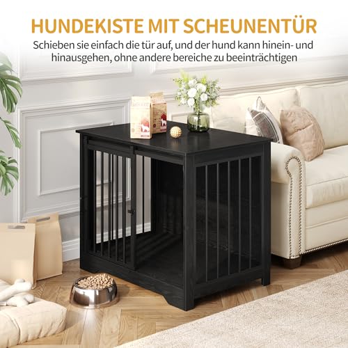 Hzuaneri Hundekäfig Möbel, 81cm hundebox für zuhause, Schiebetüren, 2 Türen, Moderne hundebox Holz Indoor für kleine/mittlere Hunde, Hundekäfig für Zuhause, 81 x 55 x 67,5cm, Schwarz DFC83604B