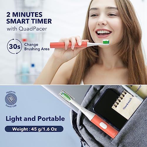 Image of ARISSON Sonic Electric Toothbrush for Adults and Kids, 40,000 VPM Power Toothbrush, 1.5H Fast Charge Ultrasonic Electric Toothbrushes with 2 Minutes Smart Timer, White on Peach Orange
