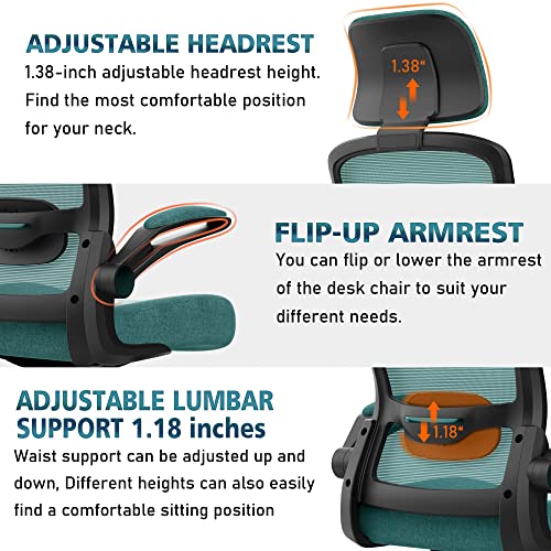 Ergonomic Office Chair, Home Office Desk Chair With Adjustable Headrest & Lumbar Support. High Back Mesh Computer Chair With Thickened Cushion &Flip-Up Armrests, Task Executive Chair (Jungle) #TOP5