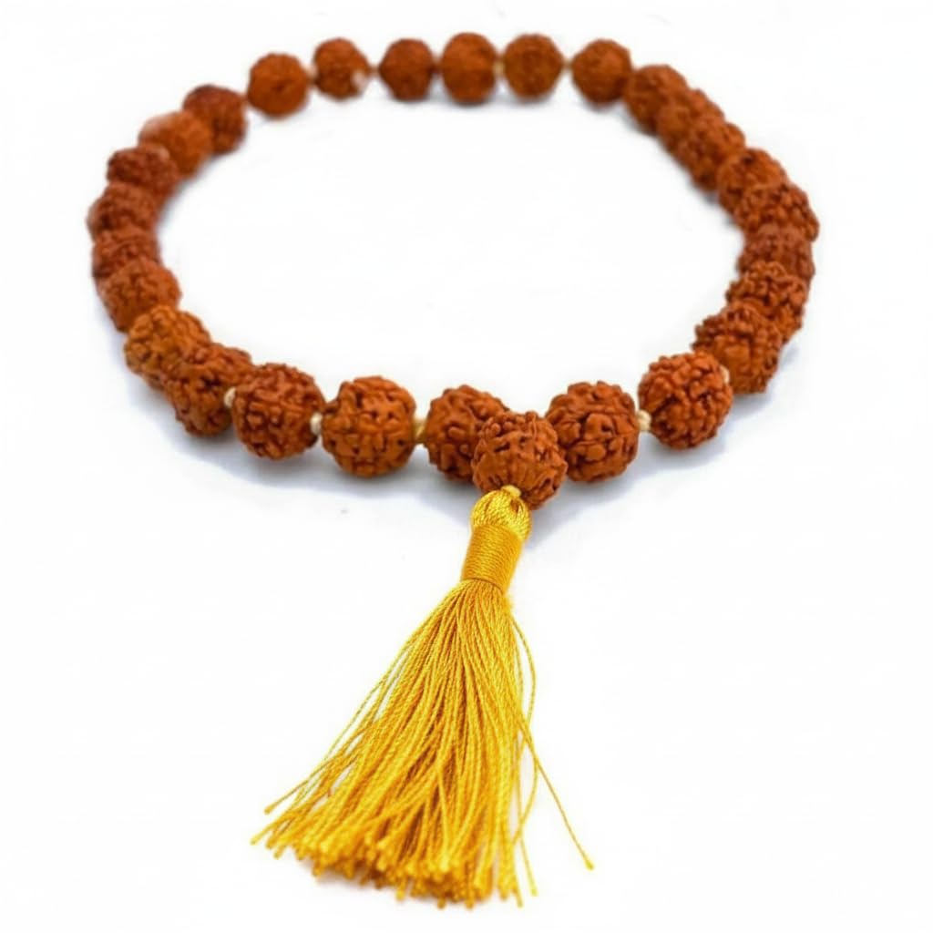 NEWDREAM SHAPER Rudraksha 5 Mukhi Bead 27+1 Orange Tessel Certified Natural Prayer Mala