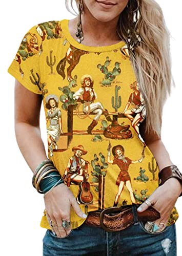 Western Cactus Horse T-Shirt Cactus Shirts for Women Desert Horse Graphic Tee Casual Cowgirl Vintage Short Sleeve Tops