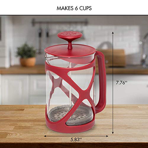 Primula Tempo Coffee Press – For Rich, Non-Bitter Coffee – French Press Design – Easy to Use – Makes 6 Cups – Red - Image 4