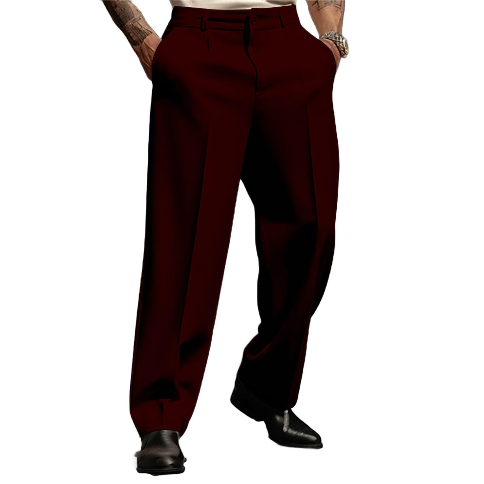 Mens Pleated Front Casual Work Pants Wrinkle-Free Regular Fit Work Dress Pants Big and Tall Stretch Chinos Trousers