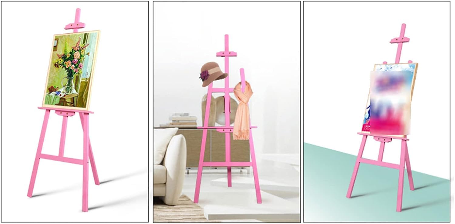 Caballete Caballete Soporte Caballete de Exhibición Rosa de 1,5 M para Logotipo de Boda, Caballete Ar de Pie Caballete Plegable Portátil para Pintura, Dibujo, Bocetos, Caballete de Altura Ajustable