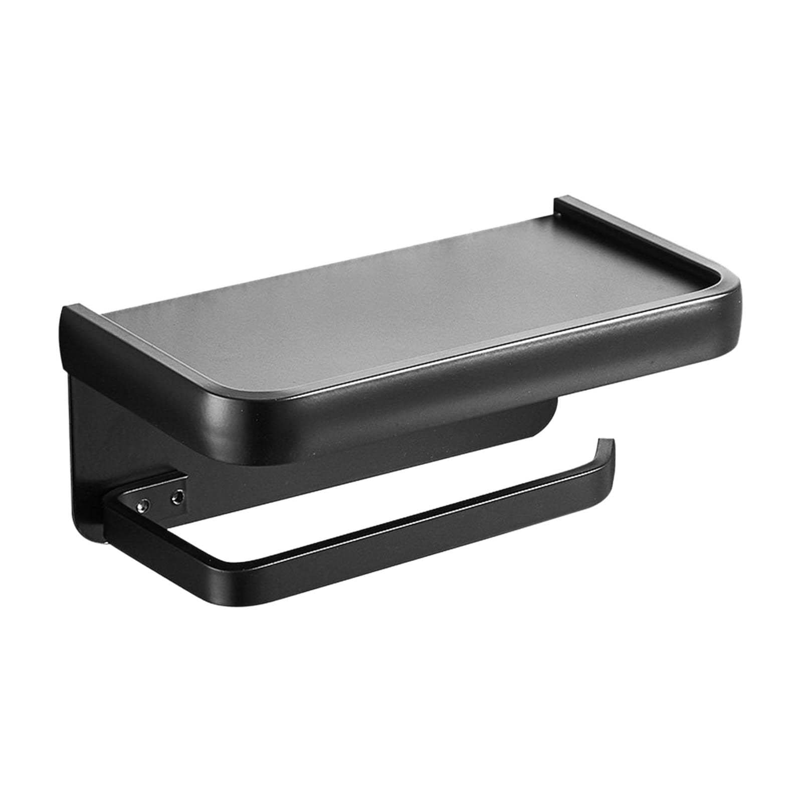Toilet Paper Holder with Shelf Wall Hanging Punch Free Adhesive for Bathroom black